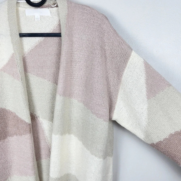 ADYSON PARKER |  DROP SHOULDER COLOR BLOCK OATMEAL COMBO CARDIGAN SWEATER - Picture 5 of 11